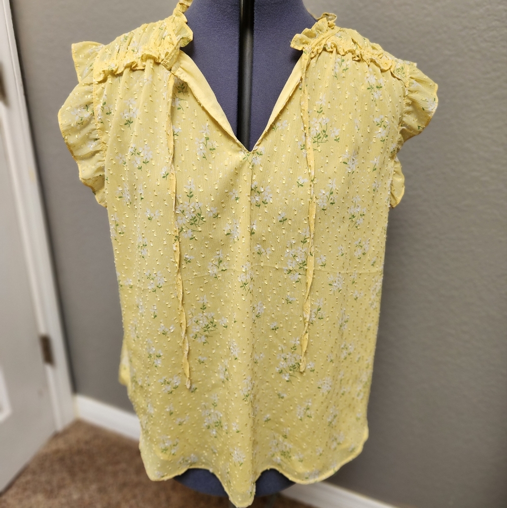 Yellow Ruffled Tie Front Blouse